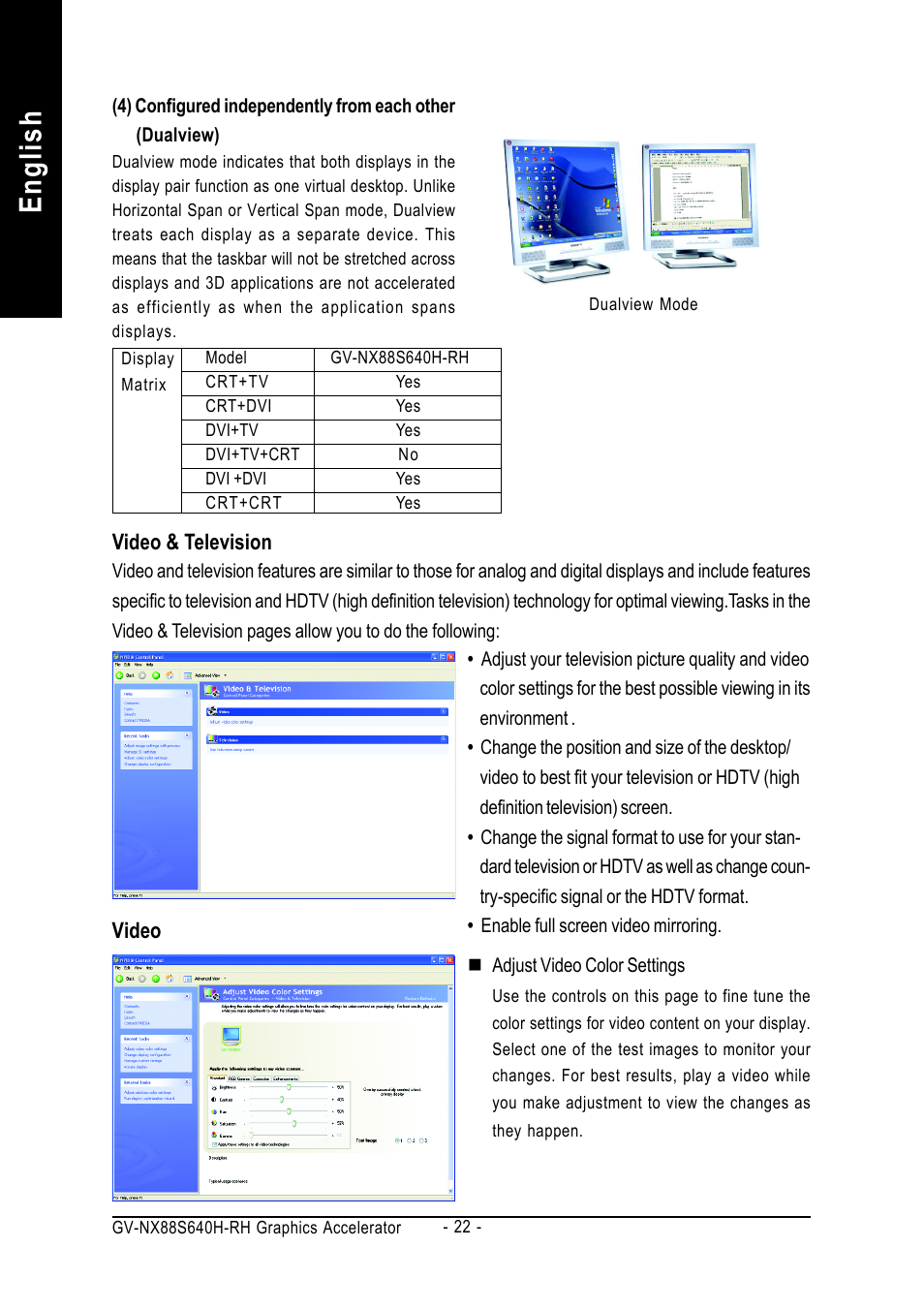 English | GIGABYTE GeForceTM 8800 GTS Graphics Accelerator GV-NX88S640H-RH User Manual | Page 22 / 34