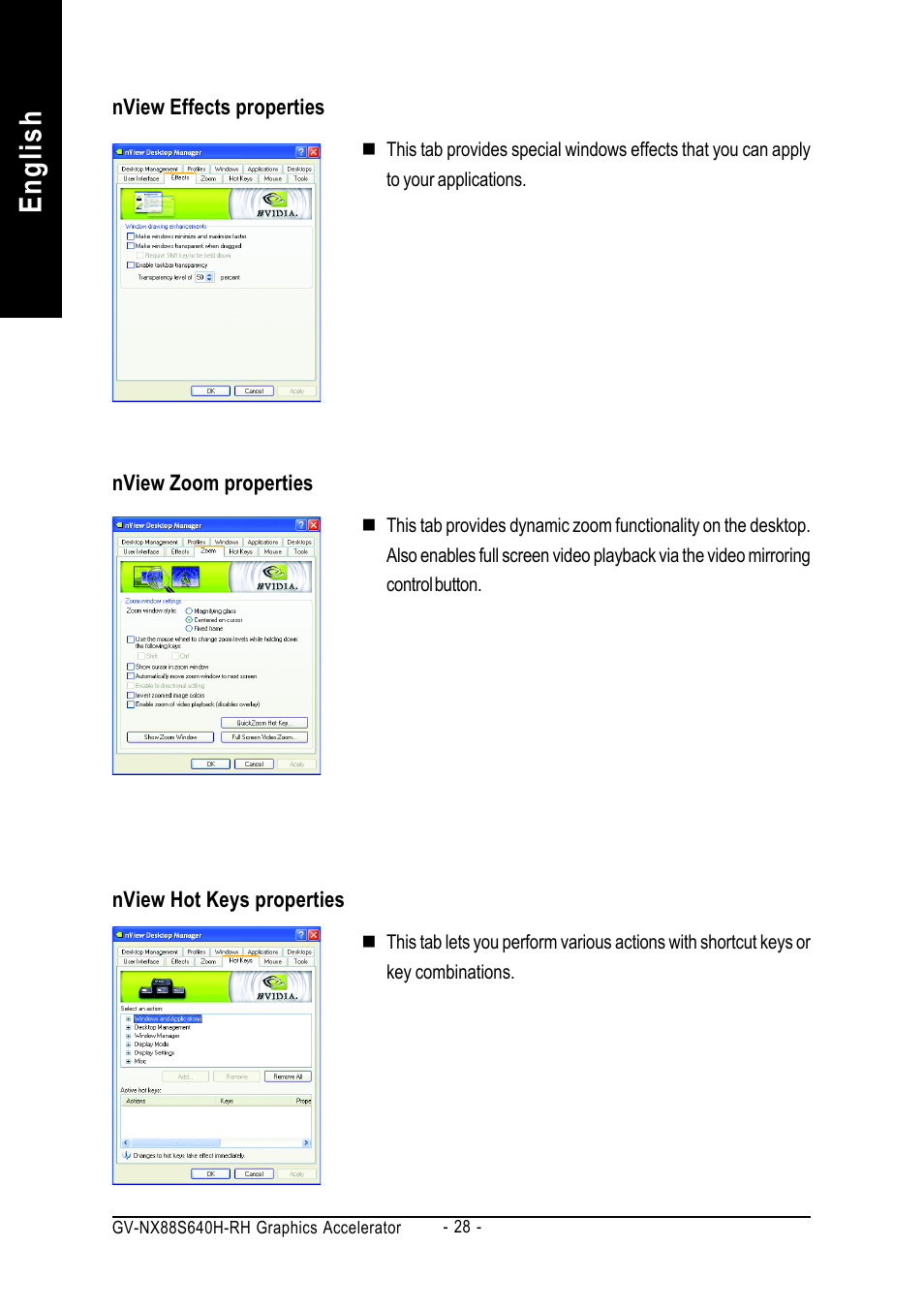 English | GIGABYTE GeForceTM 8800 GTS Graphics Accelerator GV-NX88S640H-RH User Manual | Page 28 / 34