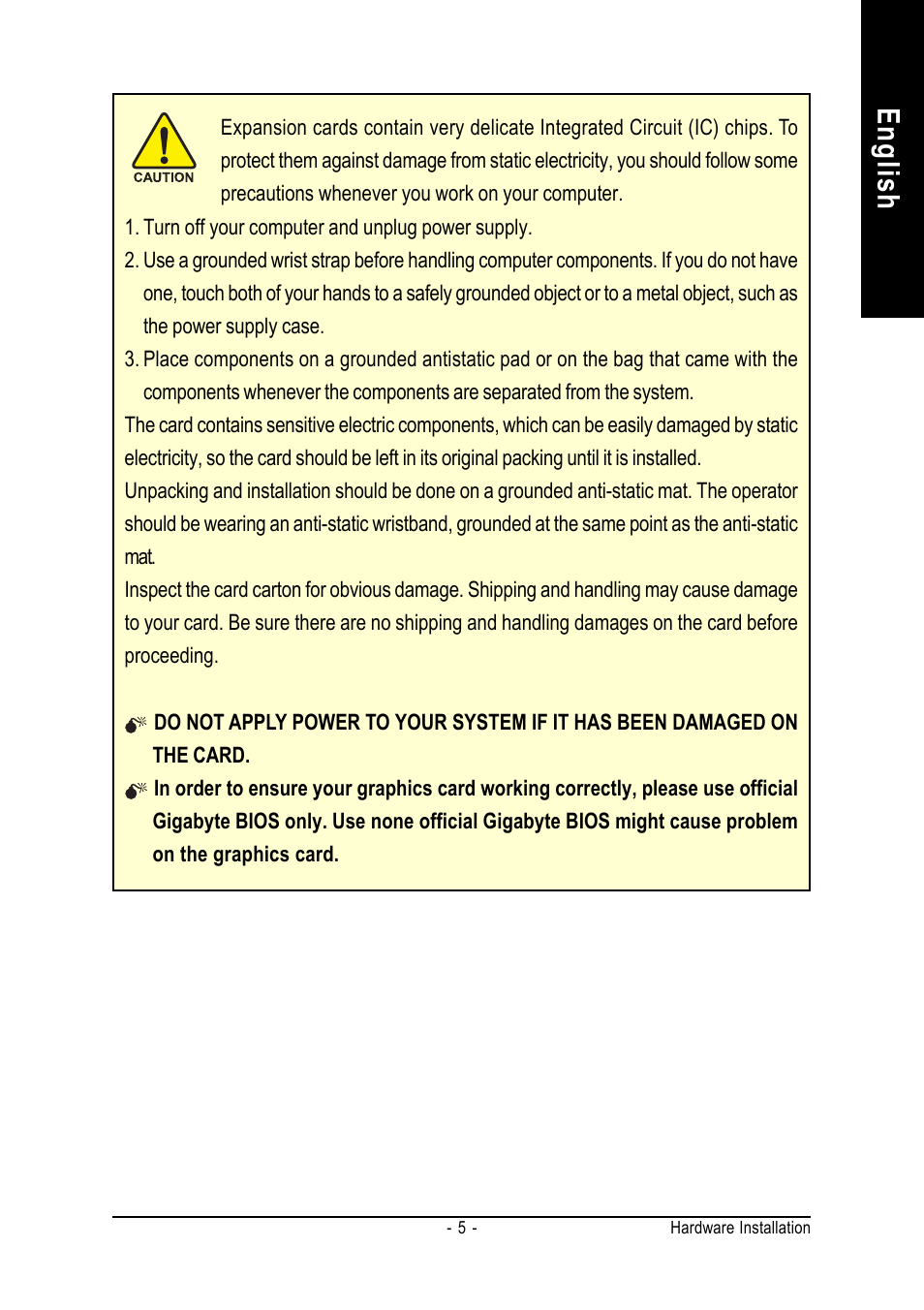 English | GIGABYTE GeForceTM 8800 GTS Graphics Accelerator GV-NX88S640H-RH User Manual | Page 5 / 34