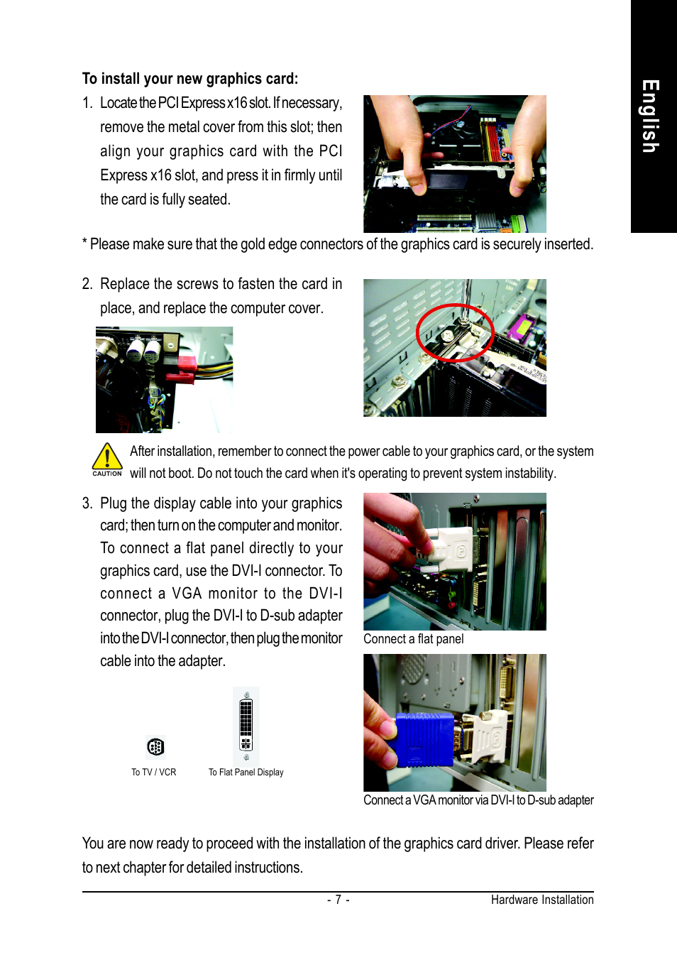 English | GIGABYTE GeForceTM 8800 GTS Graphics Accelerator GV-NX88S640H-RH User Manual | Page 7 / 34