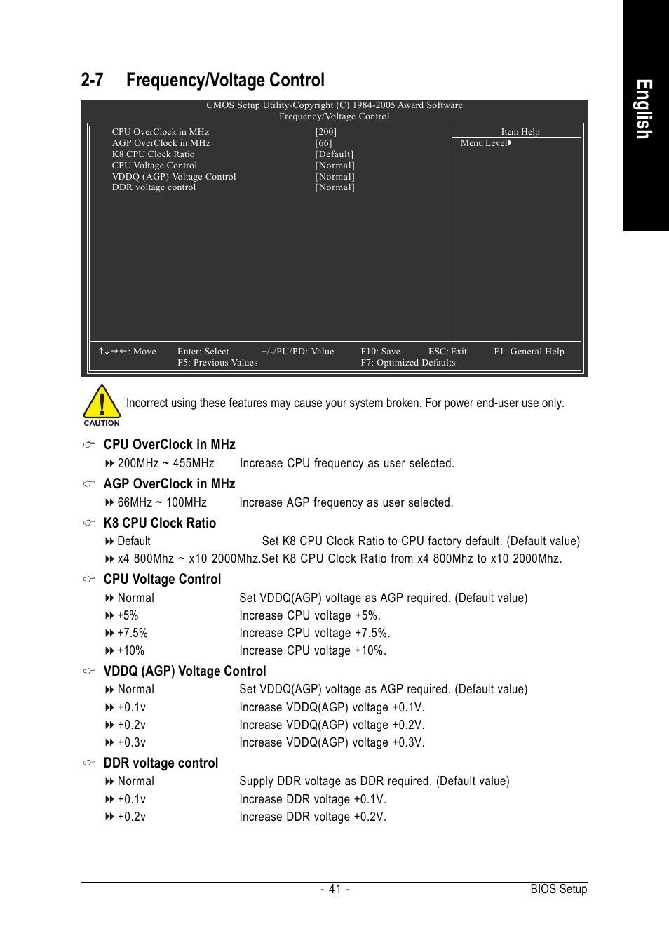 English, 7 frequency/voltage control | GIGABYTE GA-K8NS User Manual | Page 41 / 80