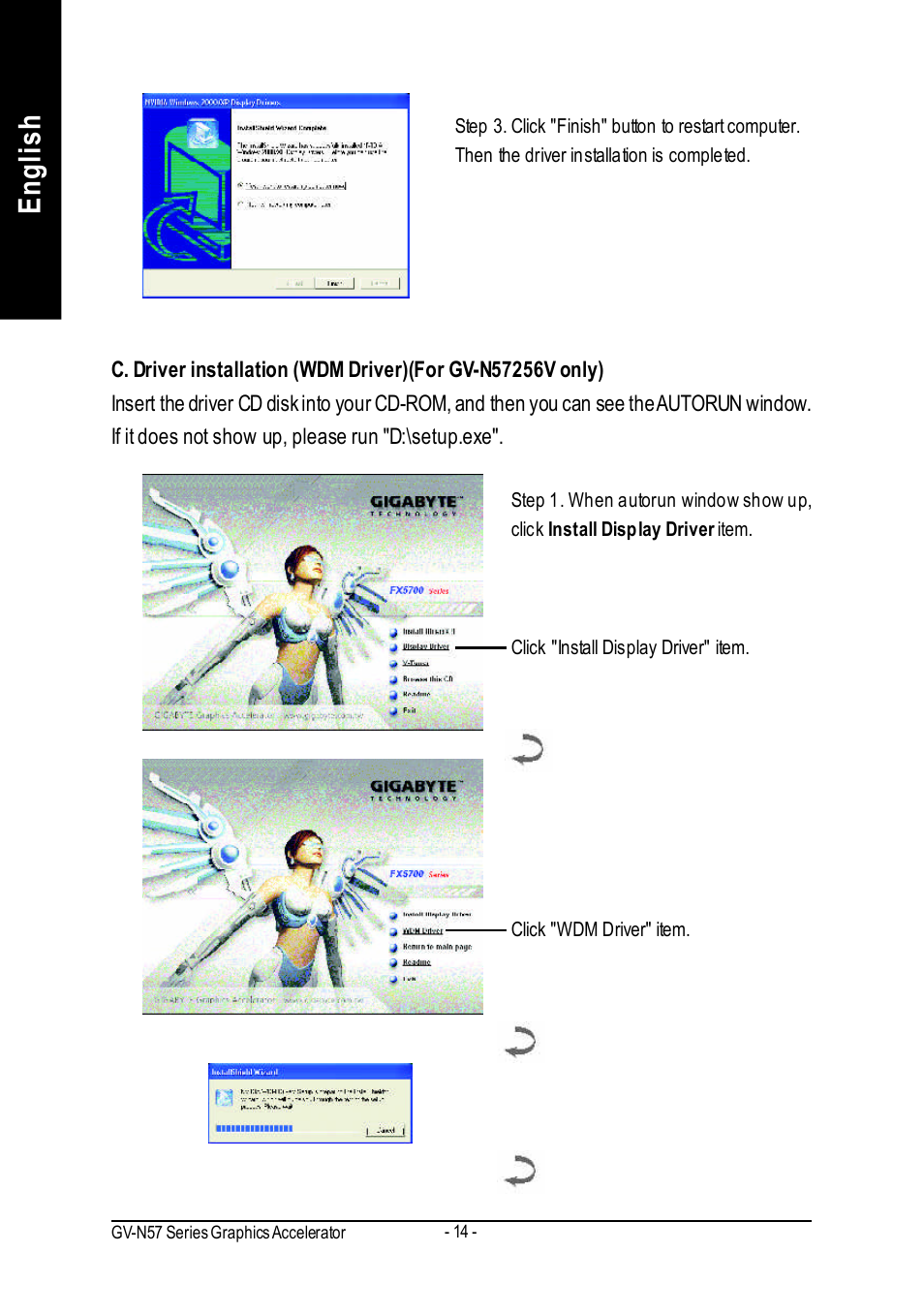 English | GIGABYTE GeForceTM FX 5700 Graphics Accelerator GV-N57256V User Manual | Page 14 / 39