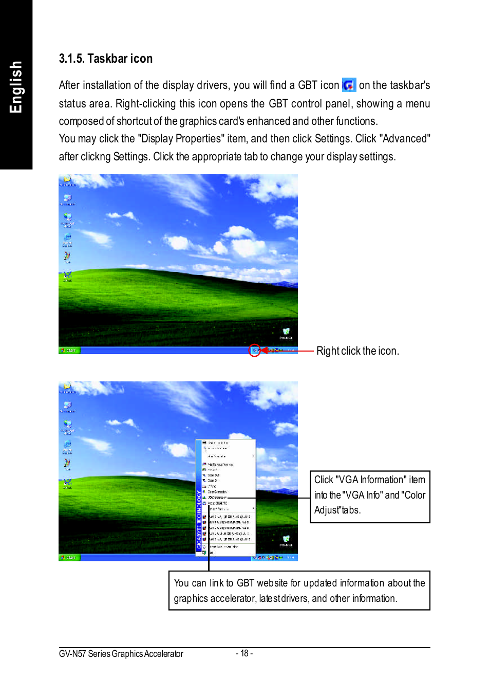 English | GIGABYTE GeForceTM FX 5700 Graphics Accelerator GV-N57256V User Manual | Page 18 / 39