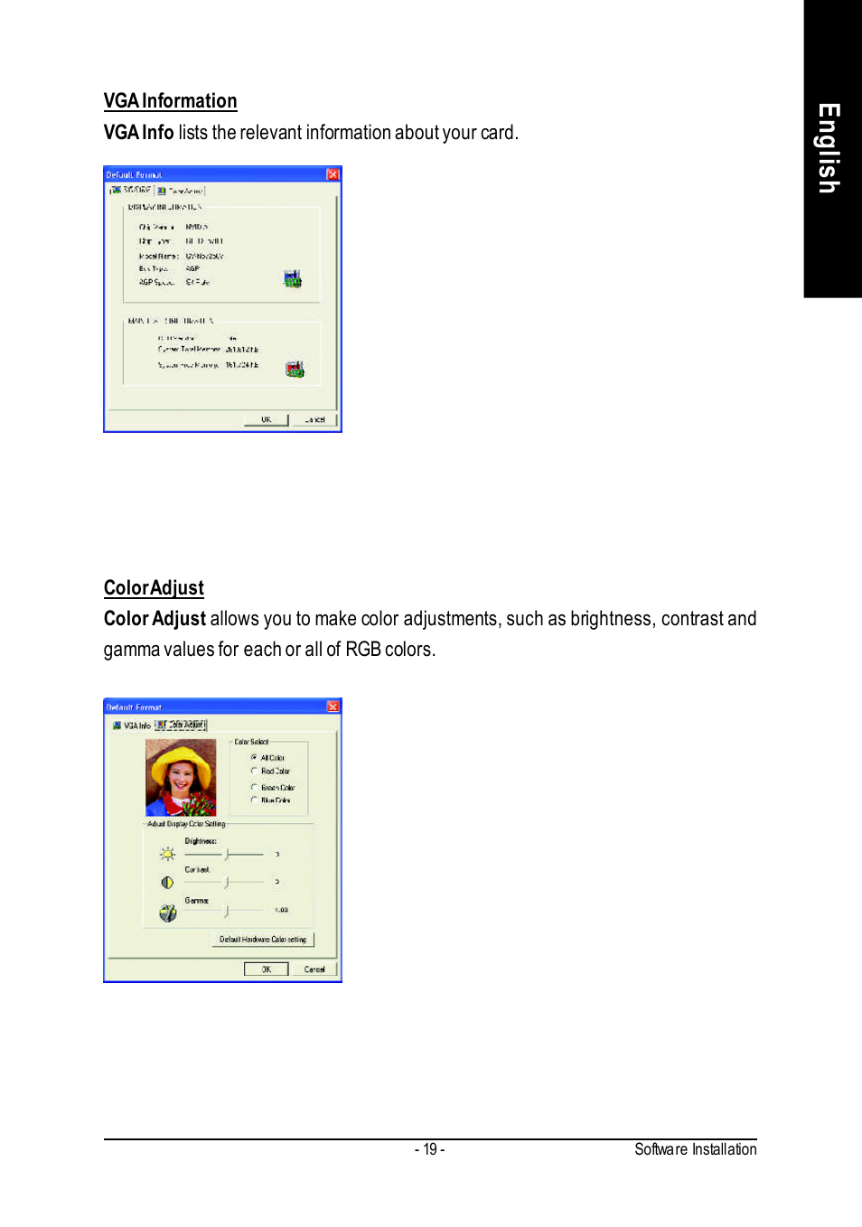 English | GIGABYTE GeForceTM FX 5700 Graphics Accelerator GV-N57256V User Manual | Page 19 / 39