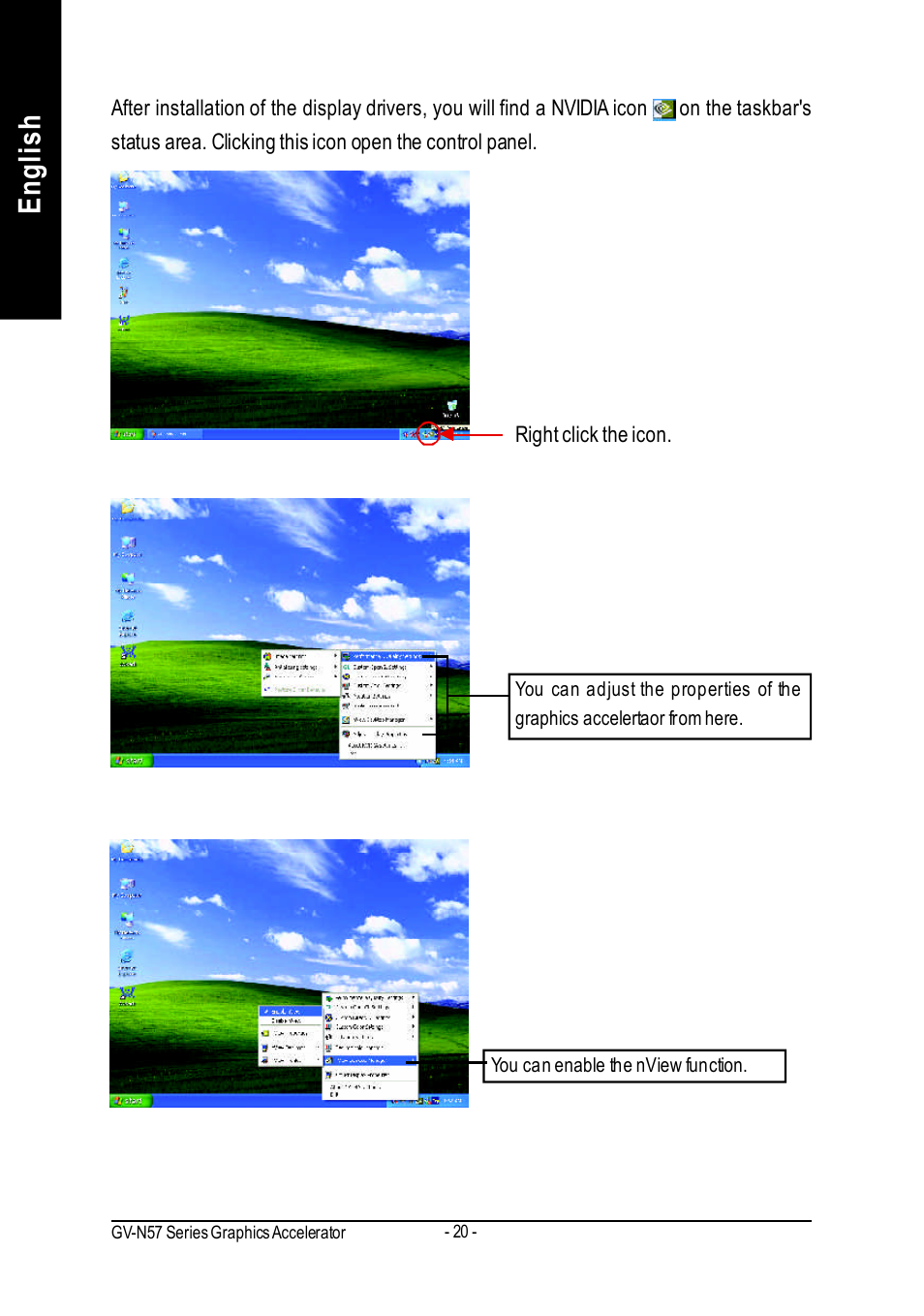 English | GIGABYTE GeForceTM FX 5700 Graphics Accelerator GV-N57256V User Manual | Page 20 / 39