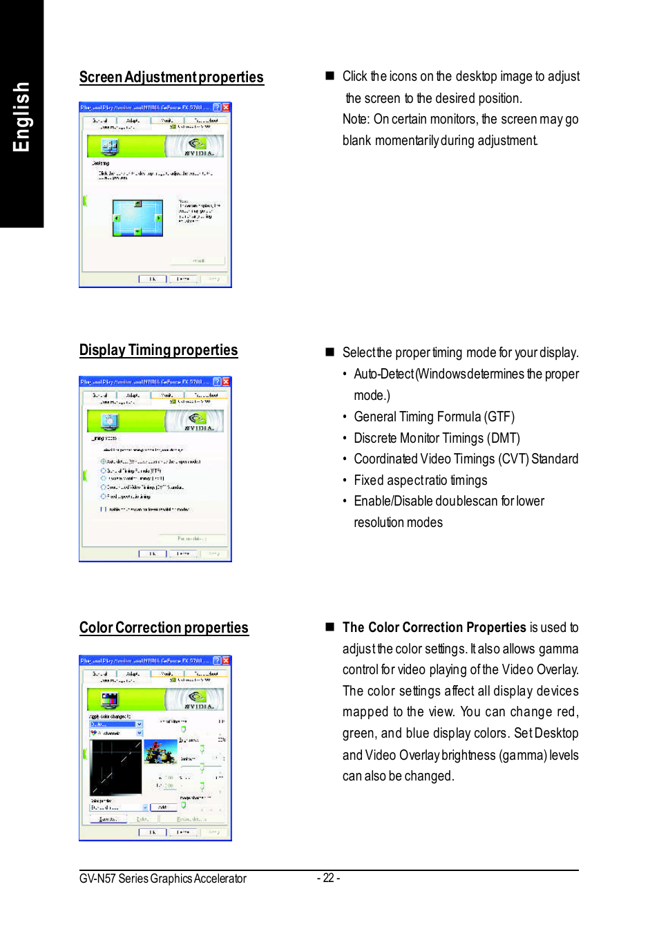 English | GIGABYTE GeForceTM FX 5700 Graphics Accelerator GV-N57256V User Manual | Page 22 / 39