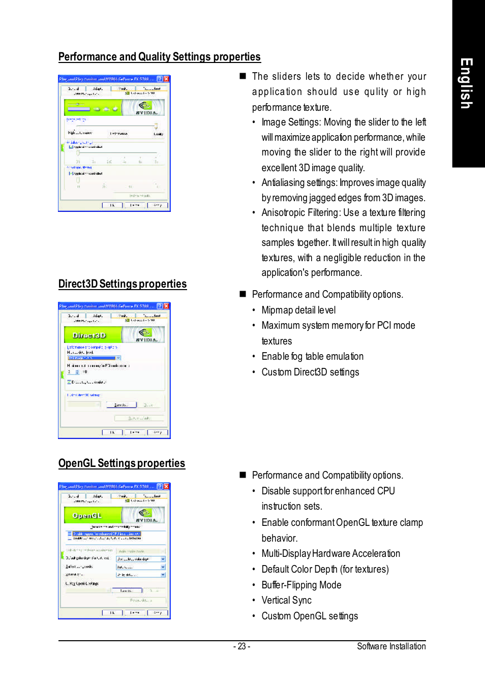 English | GIGABYTE GeForceTM FX 5700 Graphics Accelerator GV-N57256V User Manual | Page 23 / 39