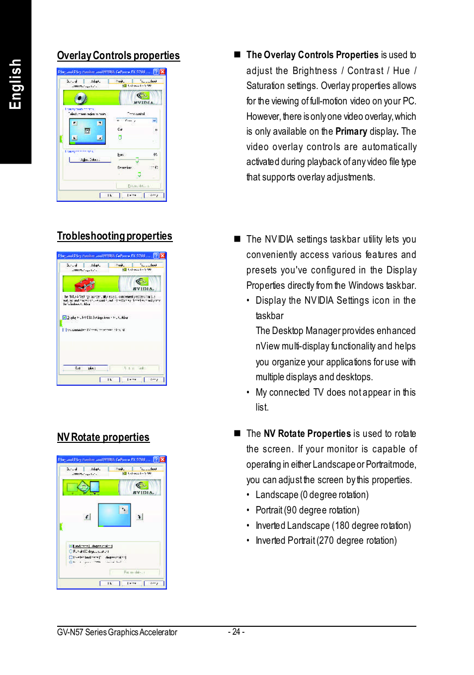 English | GIGABYTE GeForceTM FX 5700 Graphics Accelerator GV-N57256V User Manual | Page 24 / 39