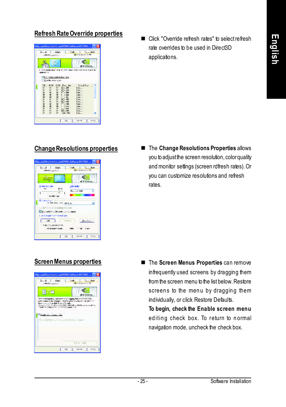 English | GIGABYTE GeForceTM FX 5700 Graphics Accelerator GV-N57256V User Manual | Page 25 / 39