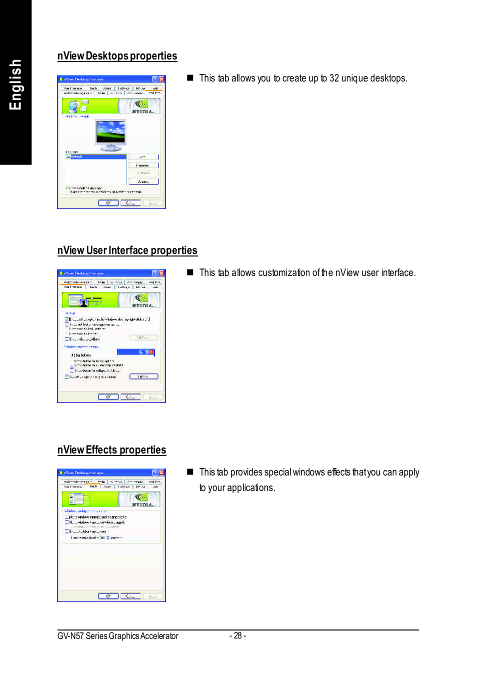 English | GIGABYTE GeForceTM FX 5700 Graphics Accelerator GV-N57256V User Manual | Page 28 / 39