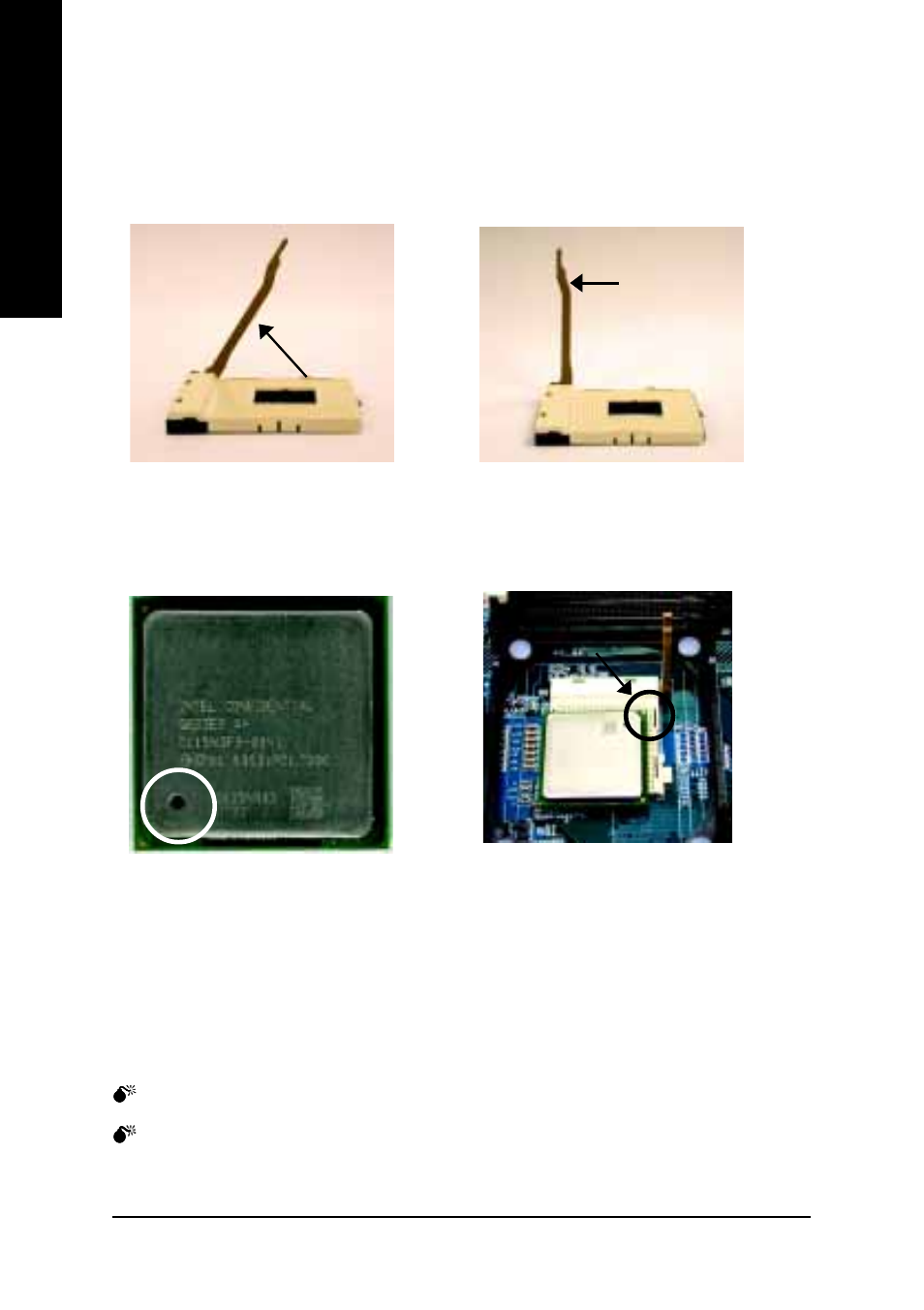 Step1-1 : cpu installation, Pin1 indicator, Angling the rod to 65 | Socket actuation lever pin1 indicator | GIGABYTE GA-8GEM667 User Manual | Page 14 / 90