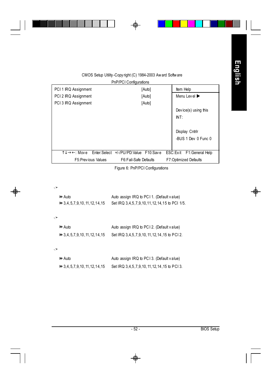 English, Pnp/pci configurations | GIGABYTE AMD Socket 754 Processor Motherboard GA-K8VT800M User Manual | Page 52 / 96