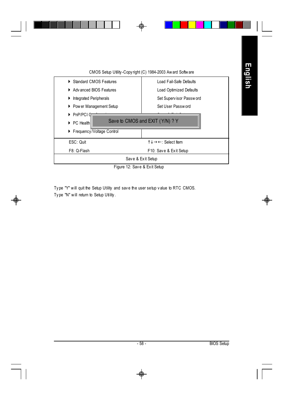 English, Save & exit setup | GIGABYTE AMD Socket 754 Processor Motherboard GA-K8VT800M User Manual | Page 58 / 96