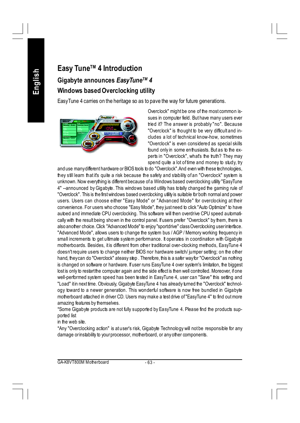 English easy tune, 4 introduction | GIGABYTE AMD Socket 754 Processor Motherboard GA-K8VT800M User Manual | Page 63 / 96