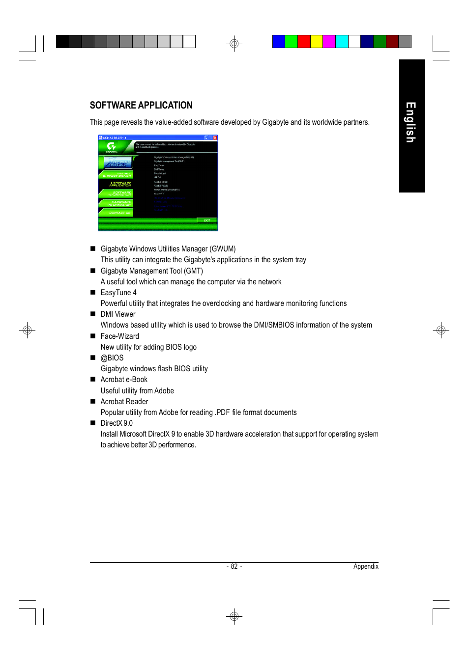English, Software application | GIGABYTE AMD Socket 754 Processor Motherboard GA-K8VT800M User Manual | Page 82 / 96