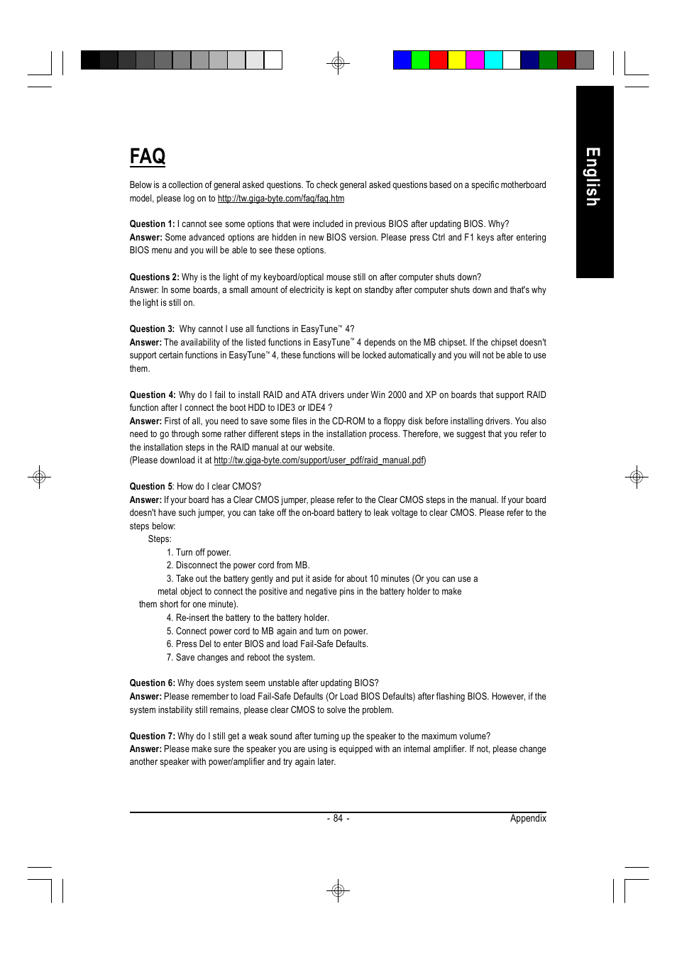English | GIGABYTE AMD Socket 754 Processor Motherboard GA-K8VT800M User Manual | Page 84 / 96
