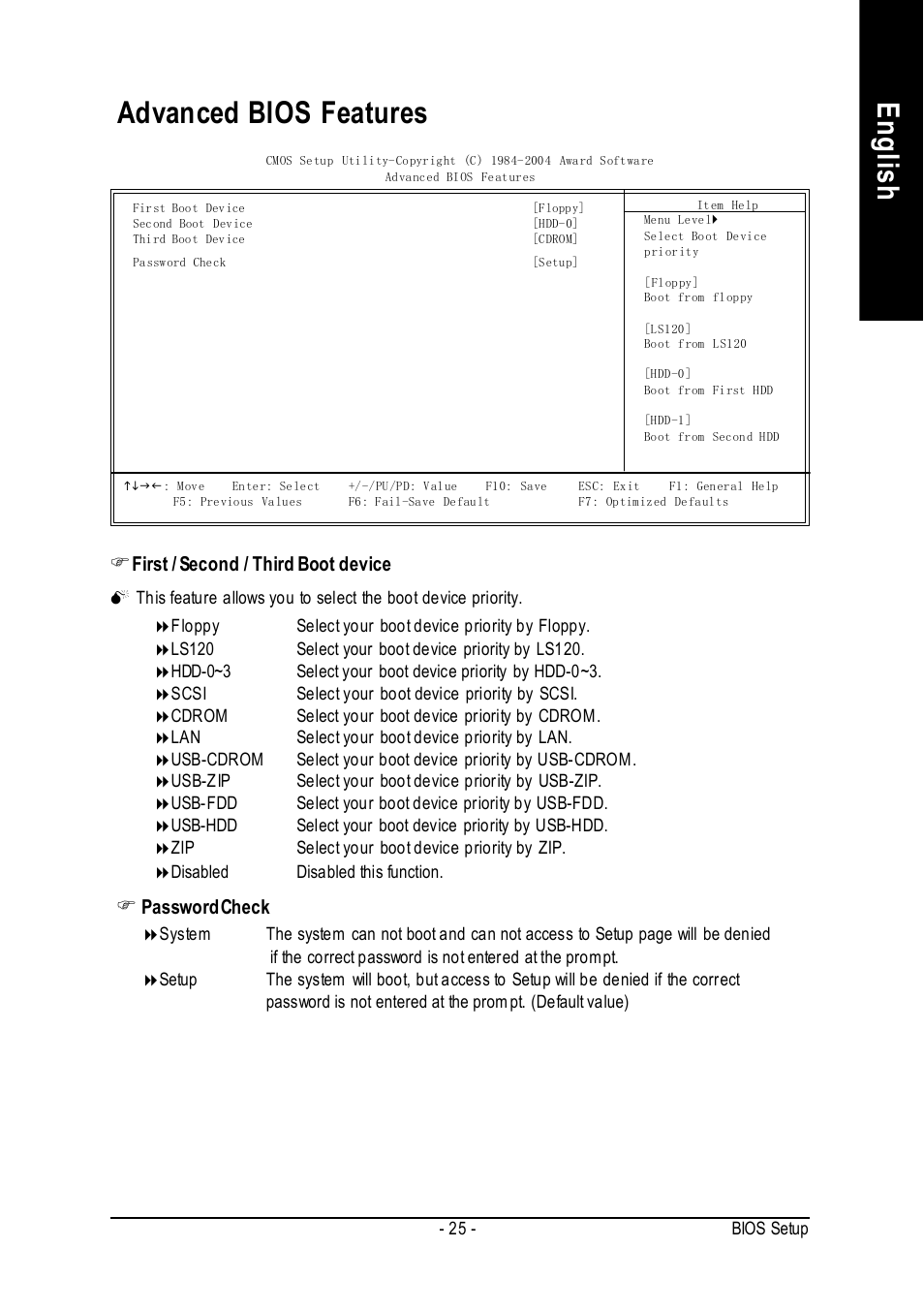 English advanced bios features | GIGABYTE 7VT600-RZ User Manual | Page 25 / 40