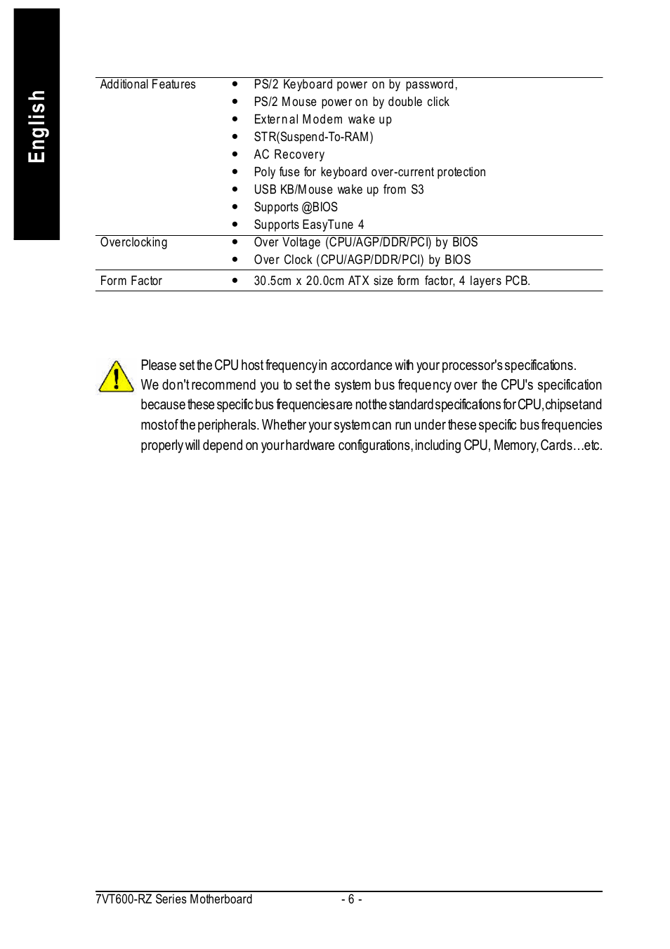 English | GIGABYTE 7VT600-RZ User Manual | Page 6 / 40