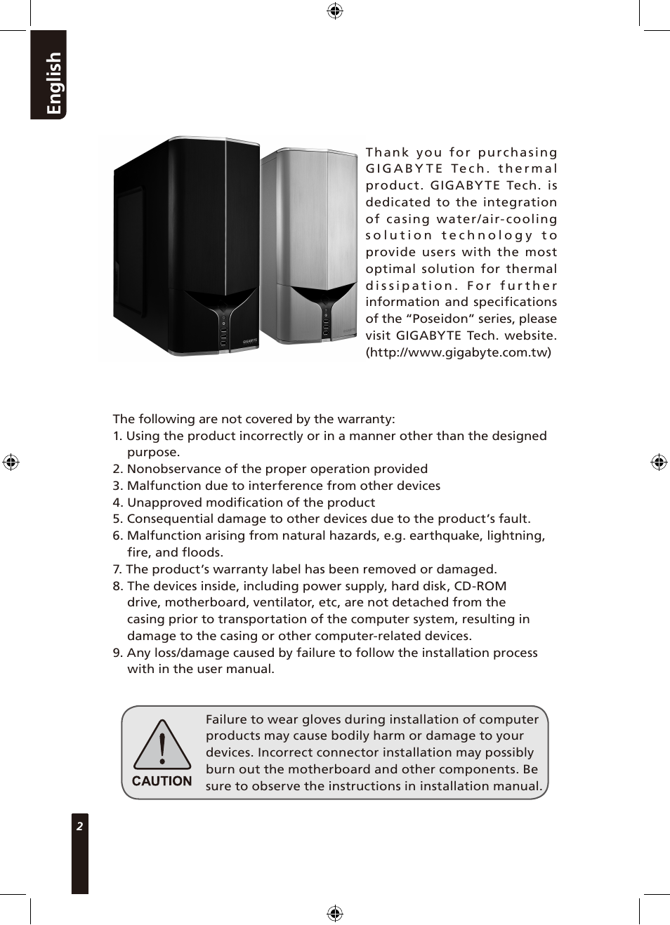 En g lis h | GIGABYTE Poseidon 310 User Manual | Page 2 / 14