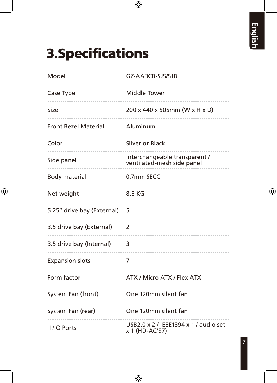 Specifications, En g lis h | GIGABYTE Poseidon 310 User Manual | Page 7 / 14