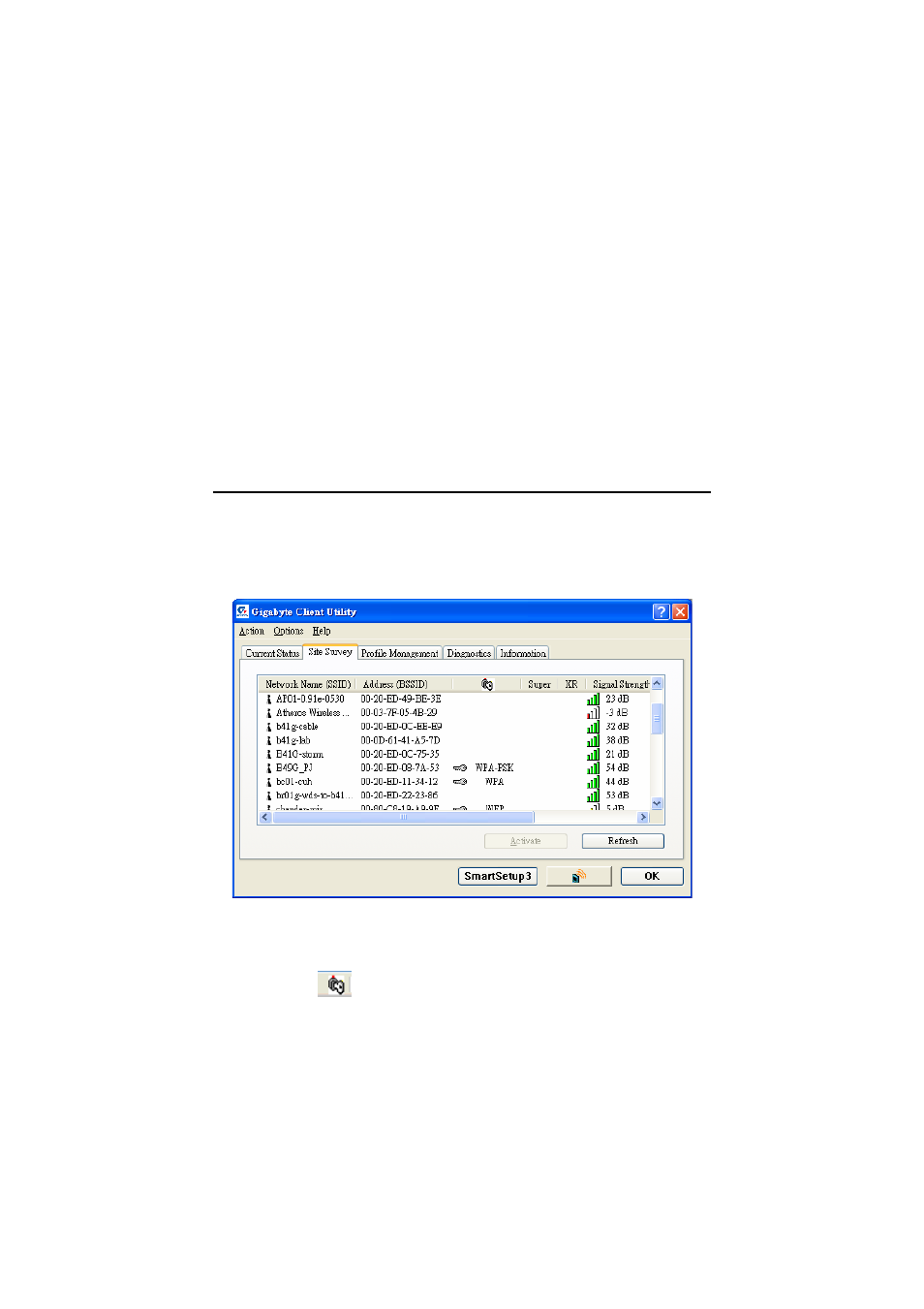Site survey tab | GIGABYTE GN-WP01GT User Manual | Page 21 / 50