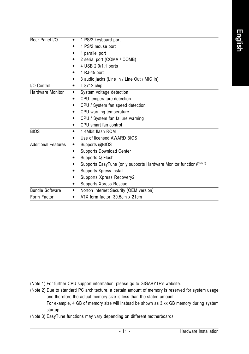 English | GIGABYTE GA-8I865PE775-G-RH User Manual | Page 11 / 72