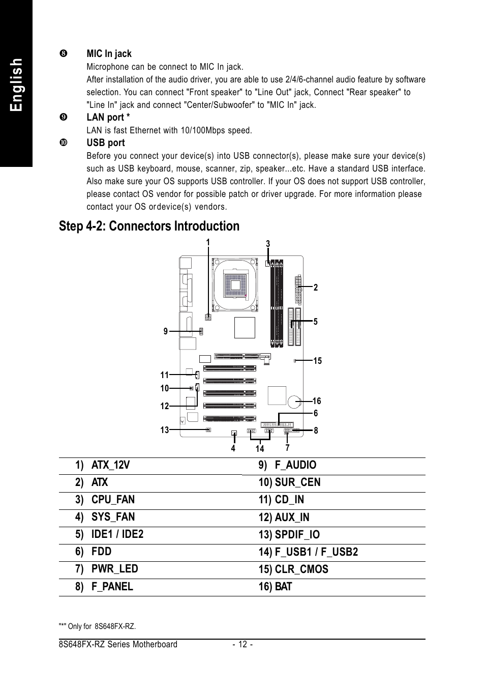 English, Step 4-2: connectors introduction | GIGABYTE 8S648FX-RZ User Manual | Page 12 / 40