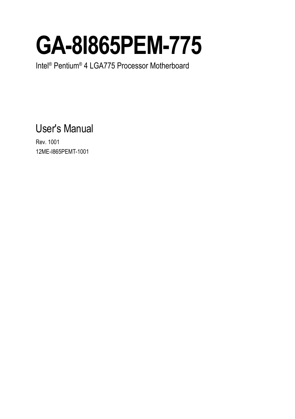 GIGABYTE GA-8I865PEM-775 User Manual | 72 pages