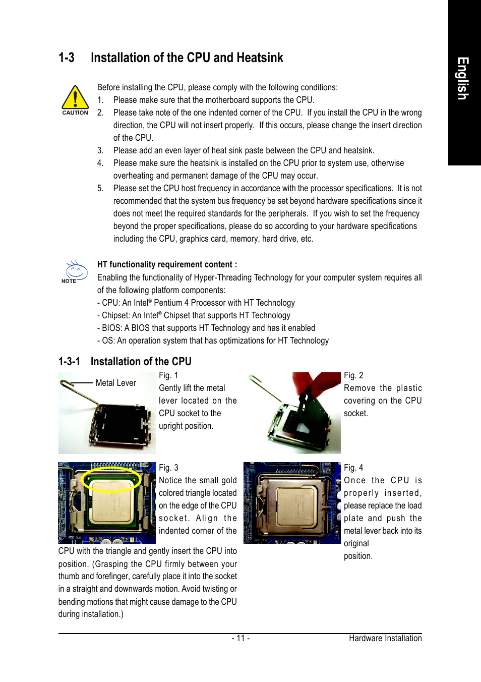 English, 3 installation of the cpu and heatsink | GIGABYTE GA-8I865PEM-775 User Manual | Page 11 / 72
