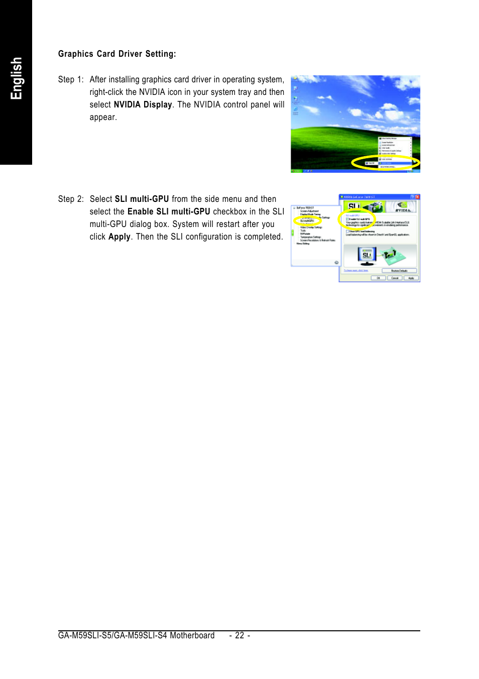 English | GIGABYTE AMD Socket AM2 Processor Motherboard GA-M59SLI-S5 User Manual | Page 22 / 120