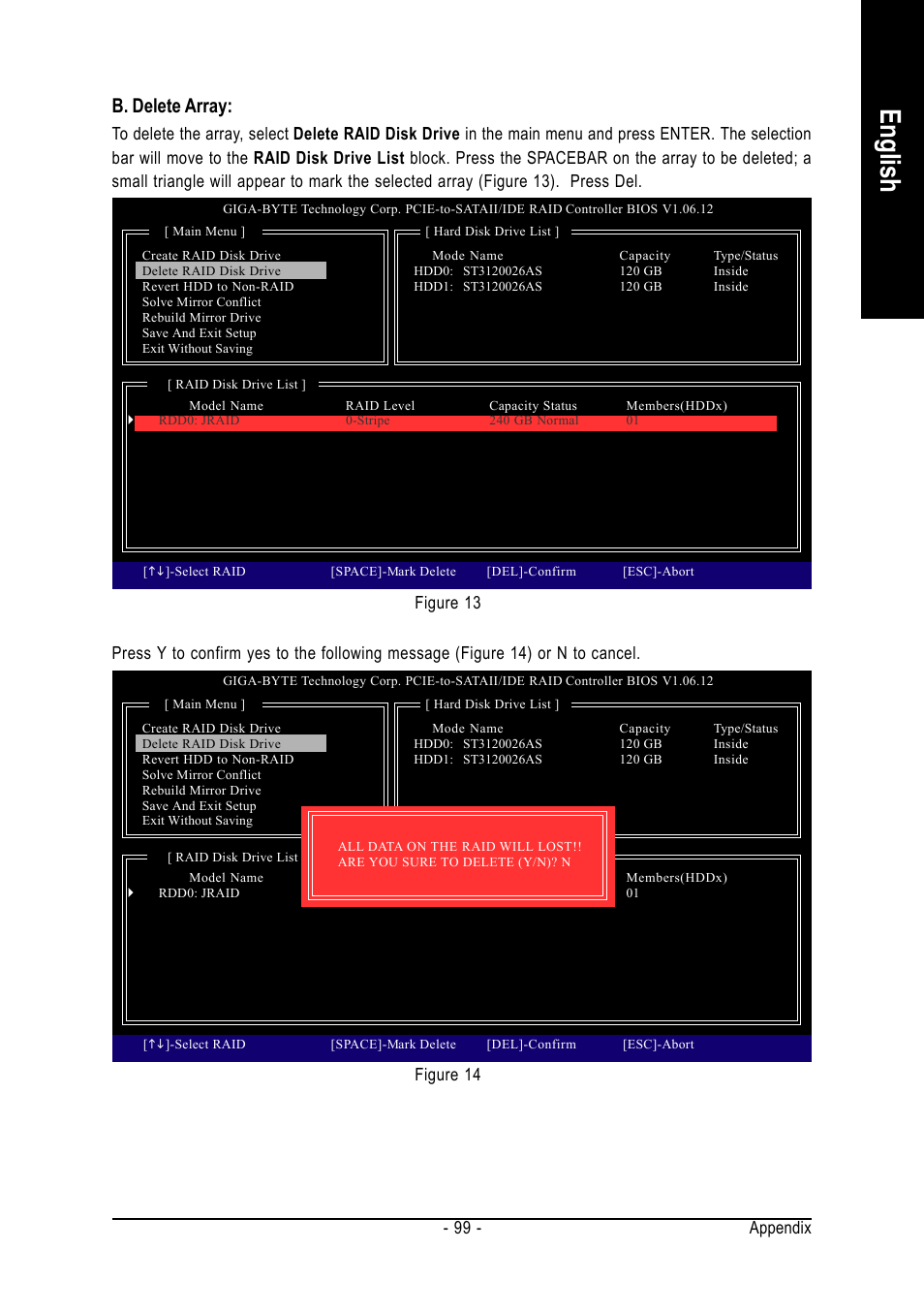 English, B. delete array, Appendix - 99 | Figure 13 figure 14 | GIGABYTE AMD Socket AM2 Processor Motherboard GA-M59SLI-S5 User Manual | Page 99 / 120