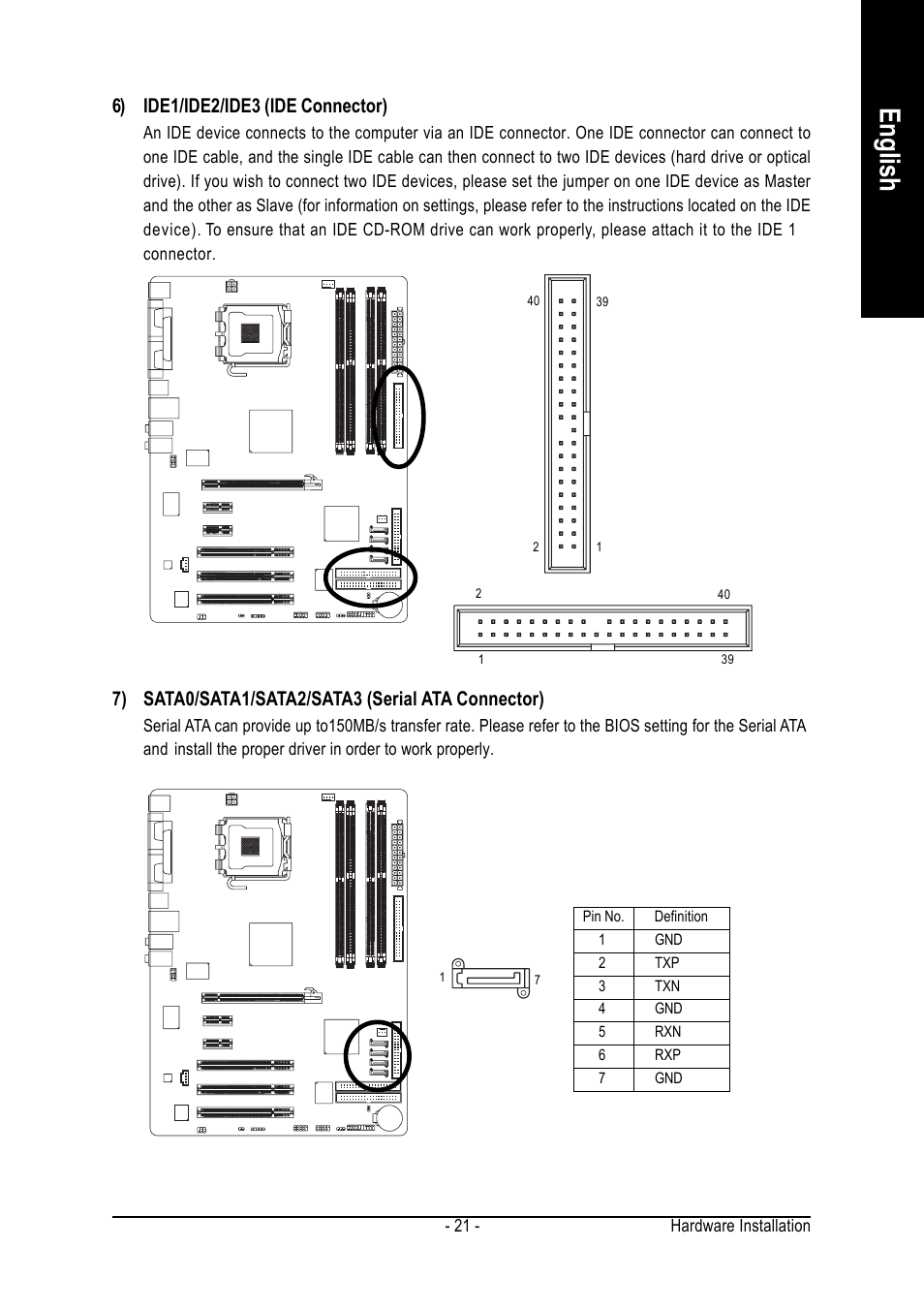 English, 6) ide1/ide2/ide3 (ide connector) | GIGABYTE GA-8I915P DUO User Manual | Page 21 / 80