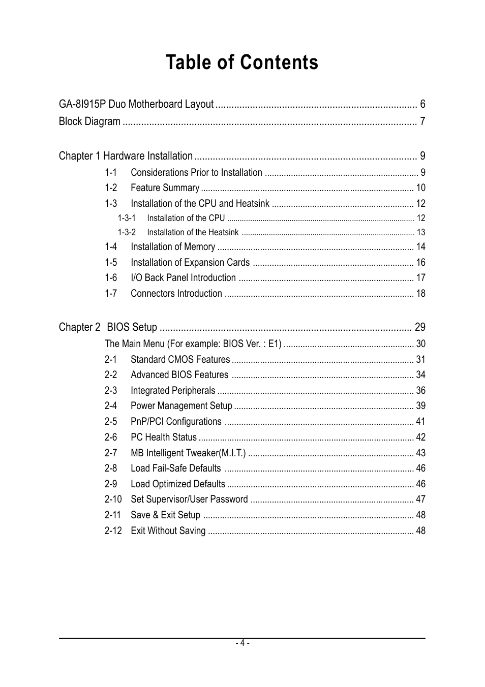 GIGABYTE GA-8I915P DUO User Manual | Page 4 / 80