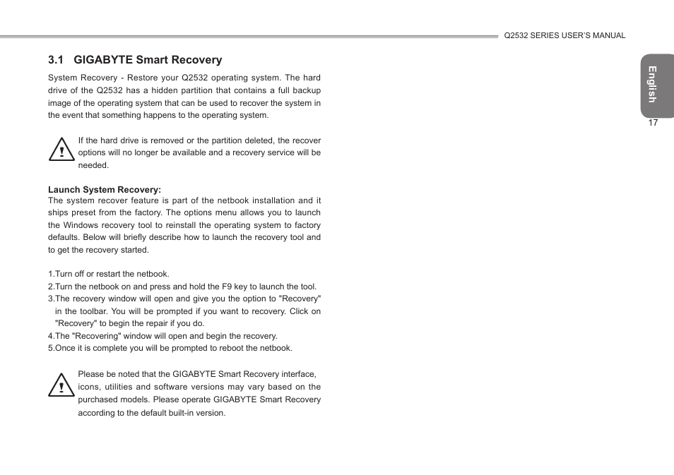 1 gigabyte smart recovery | GIGABYTE Q2532 User Manual | Page 28 / 40
