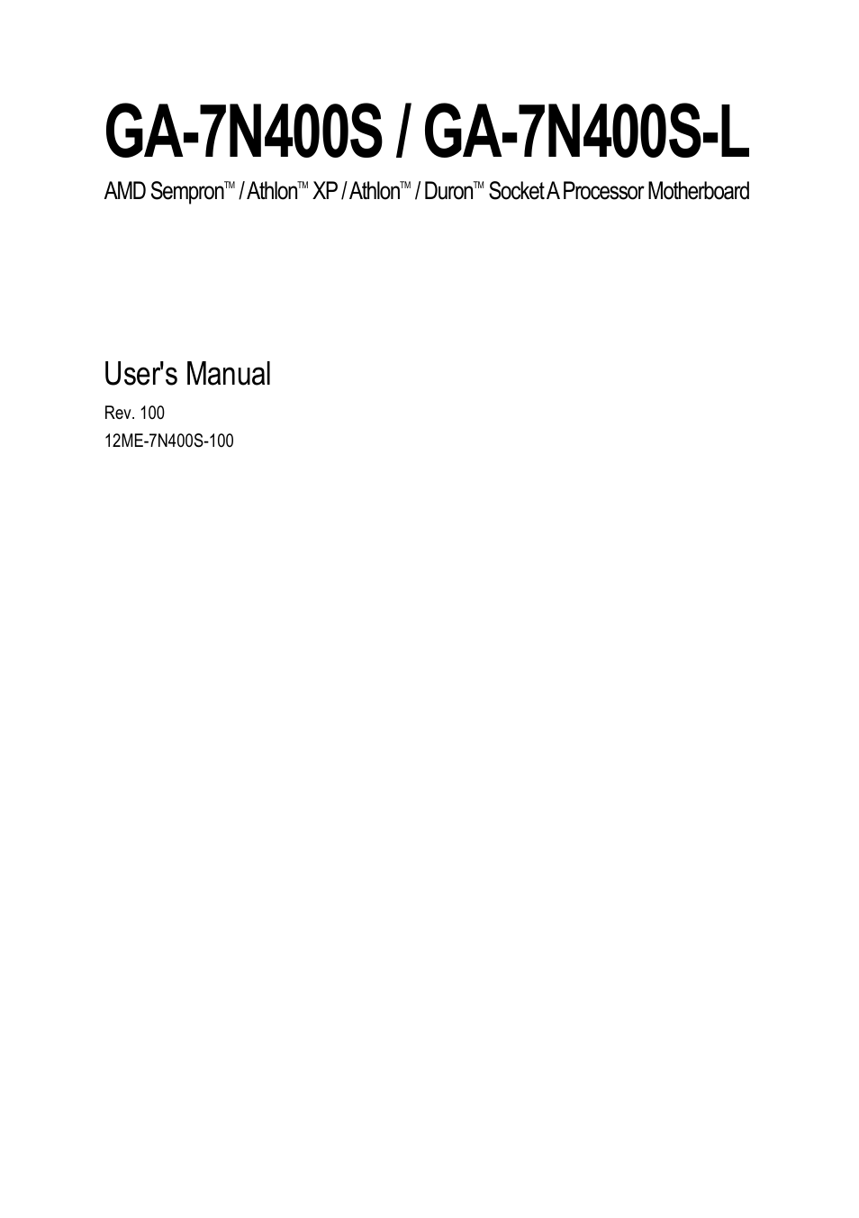 GIGABYTE Processor Motherboard GA-7N400S-L User Manual | 80 pages