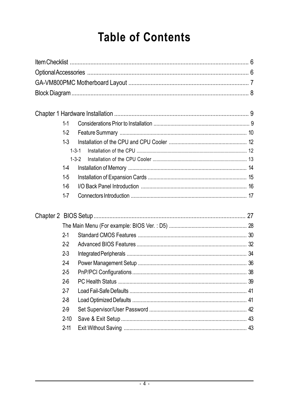 GIGABYTE GA-VM800PMC User Manual | Page 4 / 88