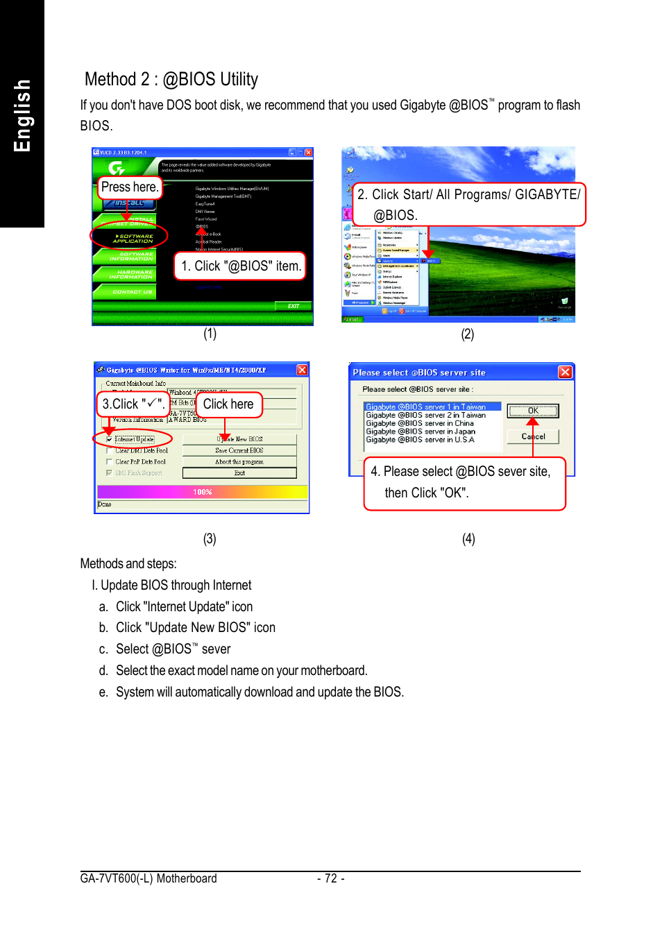 English, Method 2 : @bios utility | GIGABYTE GA-7VT600 User Manual | Page 76 / 104