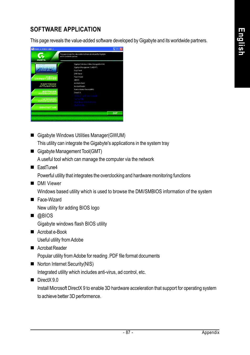 English, Software application | GIGABYTE GA-7VT600 User Manual | Page 91 / 104