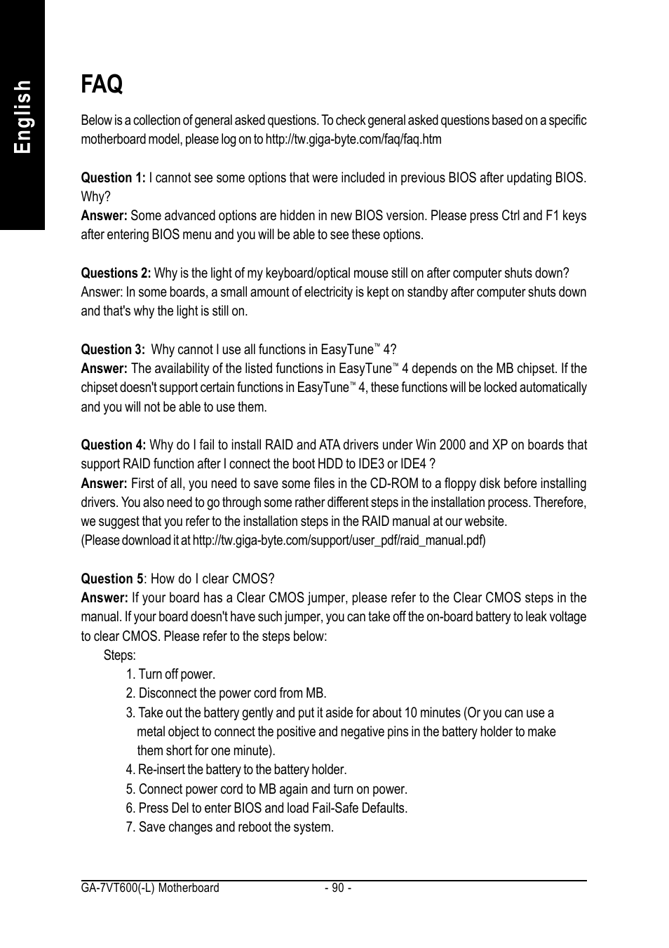 English | GIGABYTE GA-7VT600 User Manual | Page 94 / 104