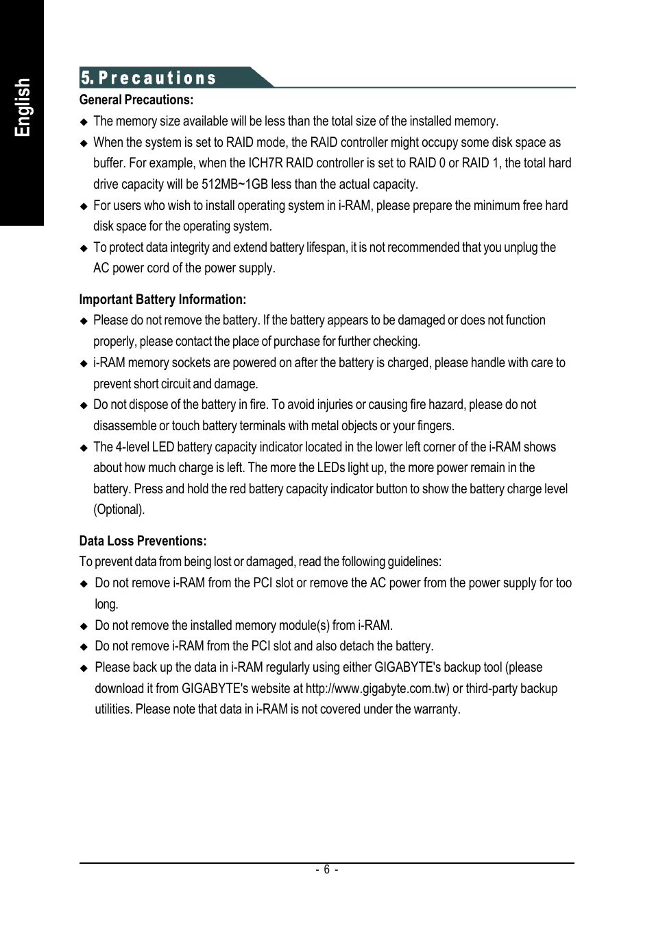 English | GIGABYTE GC-RAMDISK User Manual | Page 6 / 8