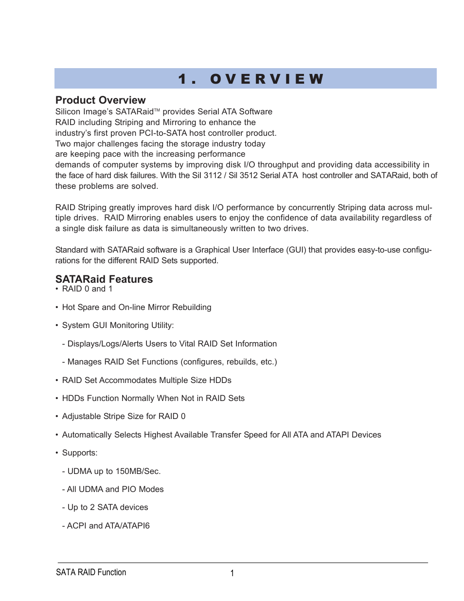 Product overview, Sataraid features | GIGABYTE Network Device GA-7N400 User Manual | Page 4 / 35