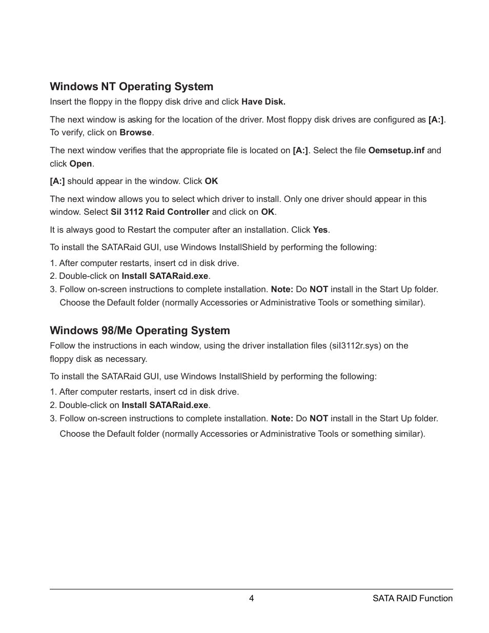 Windows nt operating system, Windows 98/me operating system | GIGABYTE Network Device GA-7N400 User Manual | Page 7 / 35