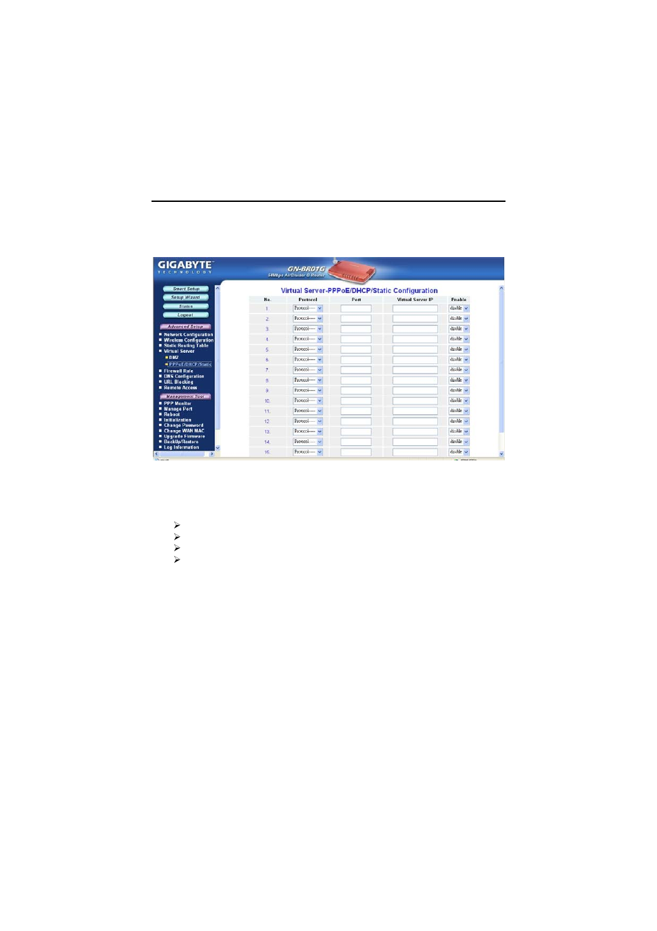 The virtual server screen | GIGABYTE AirCruiser G GN-BR01G User Manual | Page 30 / 67
