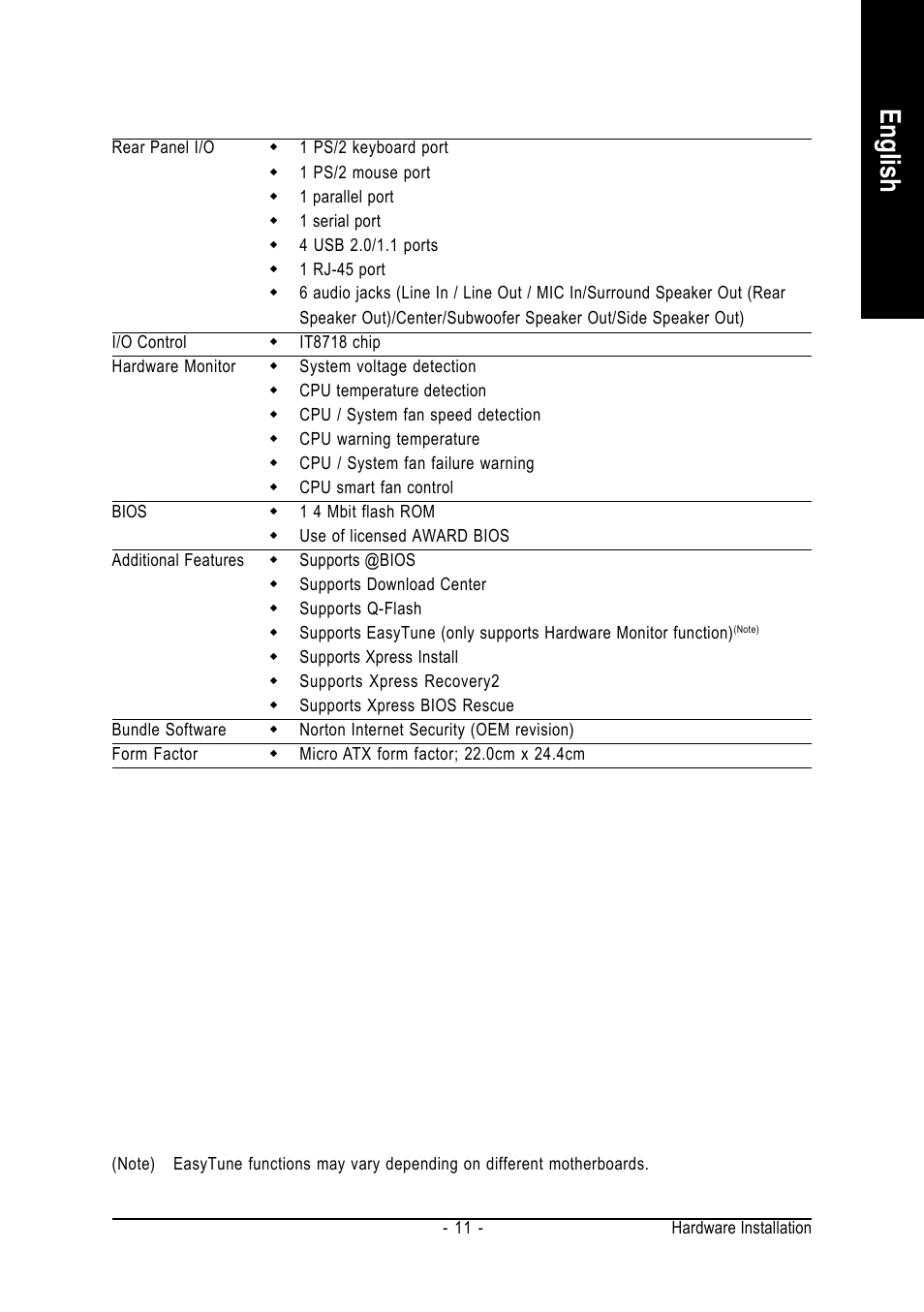 English | GIGABYTE GA-945PLM-(D)S2 User Manual | Page 11 / 80