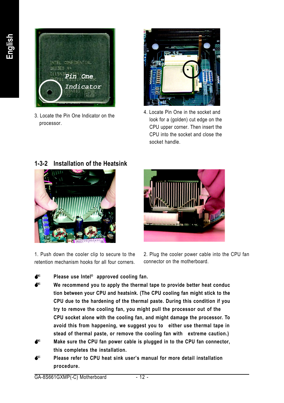 English, Pin one | GIGABYTE GA-8S661GXMP User Manual | Page 12 / 72