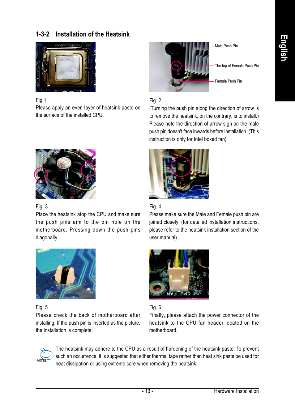 English, 3-2 installation of the heatsink | GIGABYTE GA-8AENXP-D User Manual | Page 13 / 88