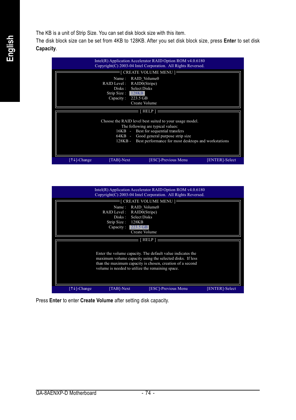 English, Ga-8aenxp-d motherboard - 74 | GIGABYTE GA-8AENXP-D User Manual | Page 74 / 88
