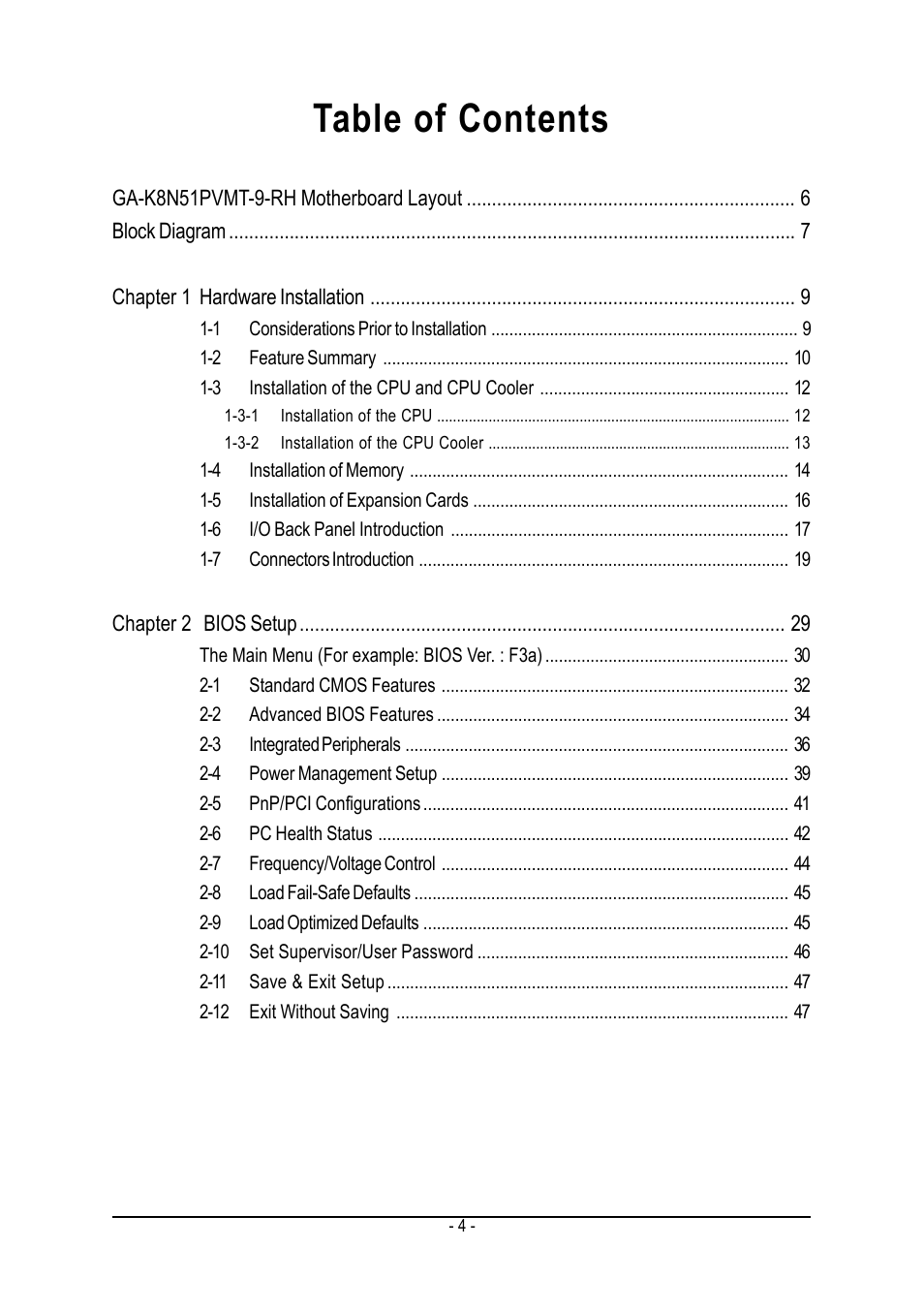 GIGABYTE GA-K8N51PVMT-9-RH User Manual | Page 4 / 88