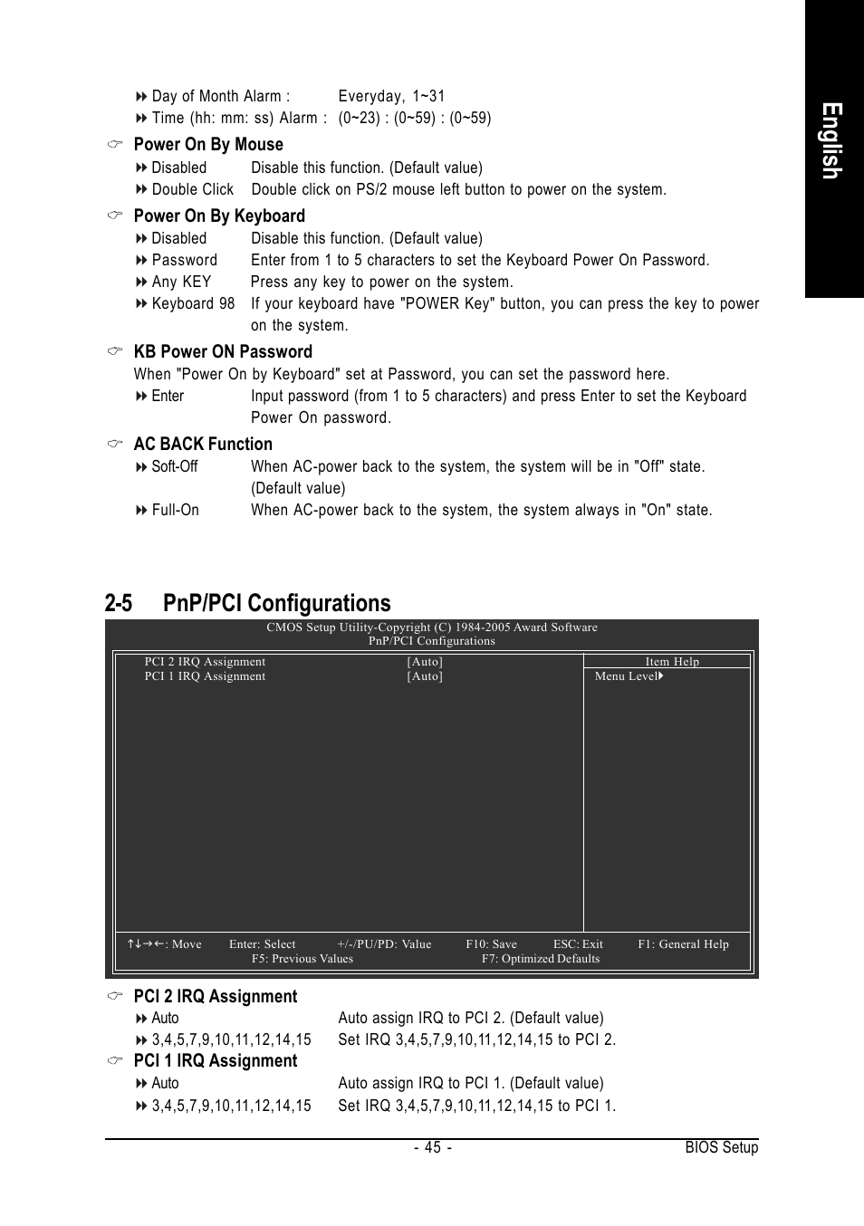 English, 5 pnp/pci configurations | GIGABYTE GA-K8N-SLI User Manual | Page 45 / 88