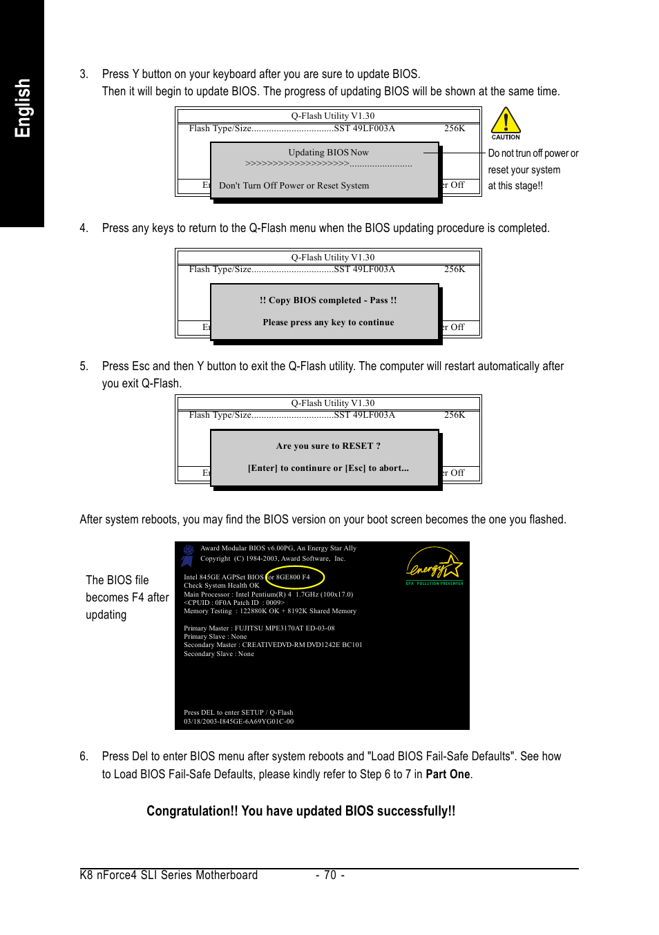 English, K8 nforce4 sli series motherboard - 70 | GIGABYTE GA-K8N-SLI User Manual | Page 70 / 88